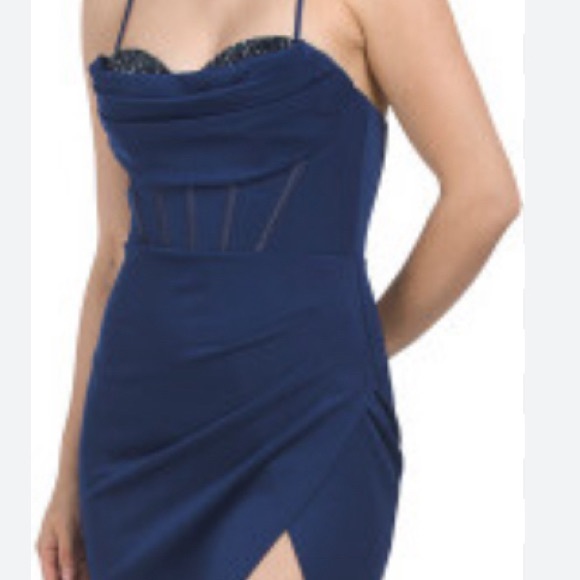 Dahlia macphee draped bodice gown w sequin size medium navy blue - Picture 3 of 9